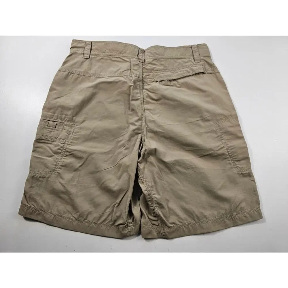 North face size 34 nylon packable zip pocket shorts beige lightweight khaki